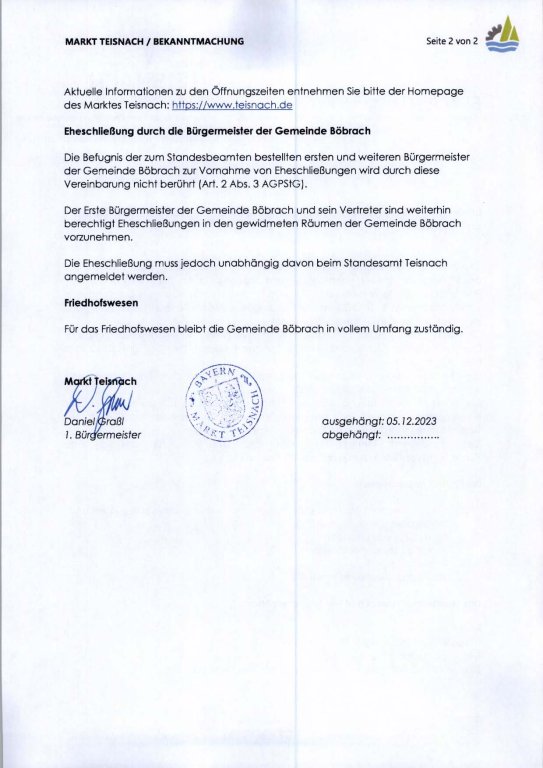 Standesamtsübernahme Böbrach